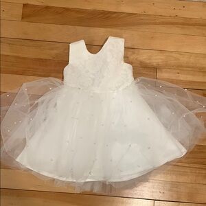Flower Girl White Dress with Tulle and a Bow - Size 2